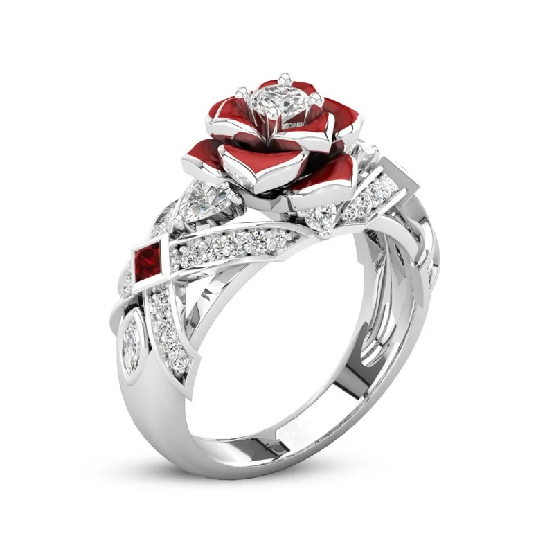 Floral Two Tone Promise Accent Rose Ring With White And Red Stone For Women Gift Drop Shipping
Floral Two Tone Promise Accent Rose Ring With White And Red Stone For Women Gift Drop Shipping
