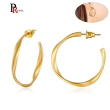Große Gold-Ton Hoop Ohrringe für Frauen Mädchen Täglichen Tragen Schmuck Edelstahl Verdrehte Geometrische Ohr Schmuck(China)