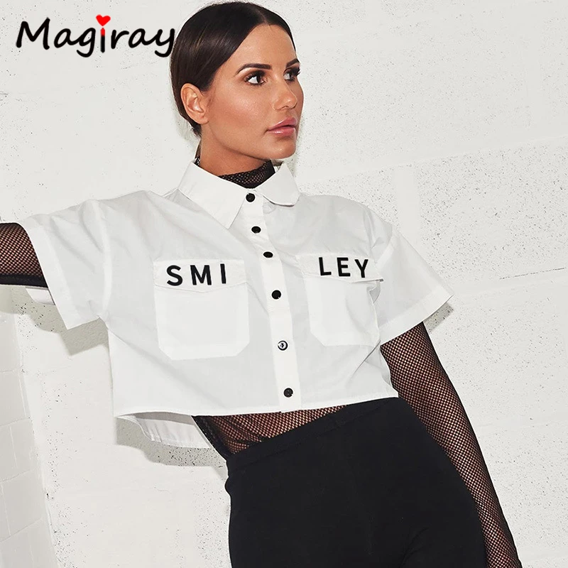 Magriay Runway Smiley Letter Print Pocket Sexy Crop Top Women 2019 Summer Streetwear White Blouse Plus Size Female Shirt C160
Magriay Runway Smiley Letter Print Pocket Sexy Crop Top Women 2019 Summer Streetwear White Blouse Plus Size Female Shirt C160