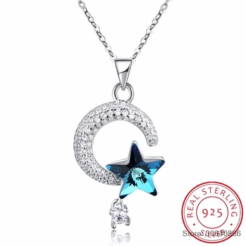 SMTCAT Genuine 925 Sterling Silver Crescent Moon & Star Crystal From Pendant Necklaces for Women Fine Jewelry Gifts
SMTCAT Genuine 925 Sterling Silver Crescent Moon & Star Crystal From Pendant Necklaces for Women Fine Jewelry Gifts