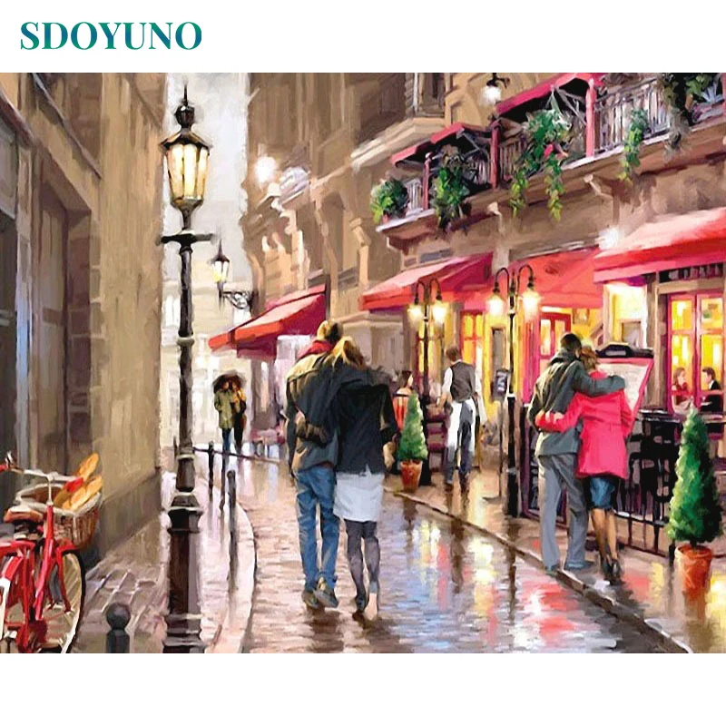 

SDOYUNO Frame Street DIY Painting By Numbers Kits Acrylic Paint On Canvas Modern Wall Art Picture For Home Decoration 40x50cm