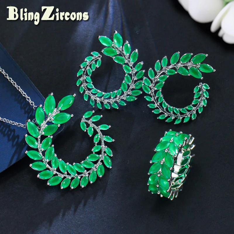 BeaQueen Fashion 3 Pcs Green Olive Branch Marquise Cubic Zirconia Leaf Ring Earring Necklace Jewelry Set for Women JS115
BeaQueen Fashion 3 Pcs Green Olive Branch Marquise Cubic Zirconia Leaf Ring Earring Necklace Jewelry Set for Women JS115