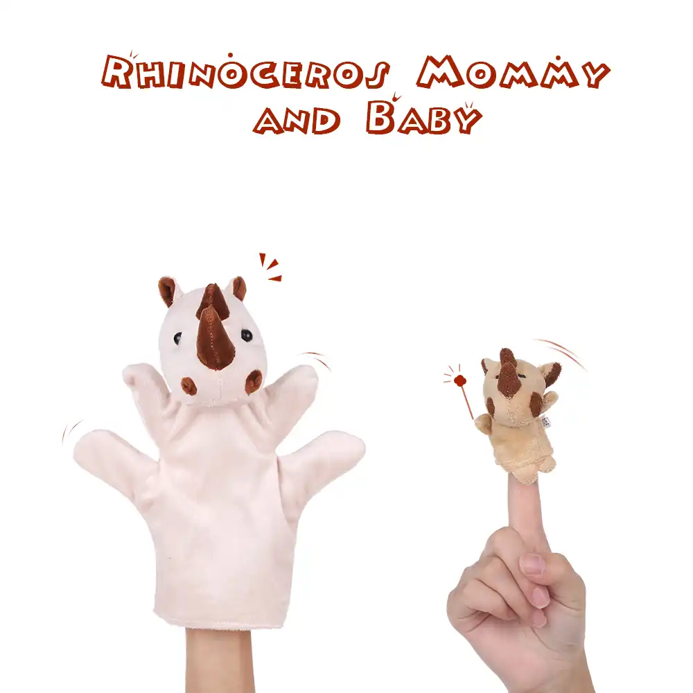 puppet set cartoon rhinocero mother baby for kids show playtime