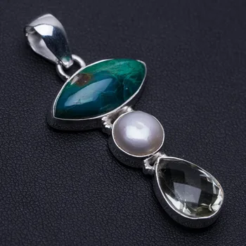 Natural Chrysocolla,River Pearl and Green Amethyst Punk Style 925 Sterling Silver Pendant 2" P0192
Natural Chrysocolla,River Pearl and Green Amethyst Punk Style 925 Sterling Silver Pendant 2" P0192
