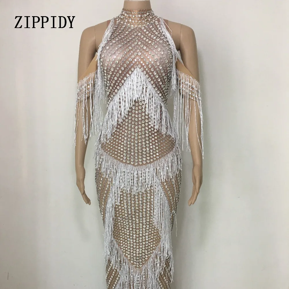 Silver Rhinestones Nude Long Dress Fashion Woman Performance Dance Fringes Dresses Singer Stage Costume Wear
Silver Rhinestones Nude Long Dress Fashion Woman Performance Dance Fringes Dresses Singer Stage Costume Wear