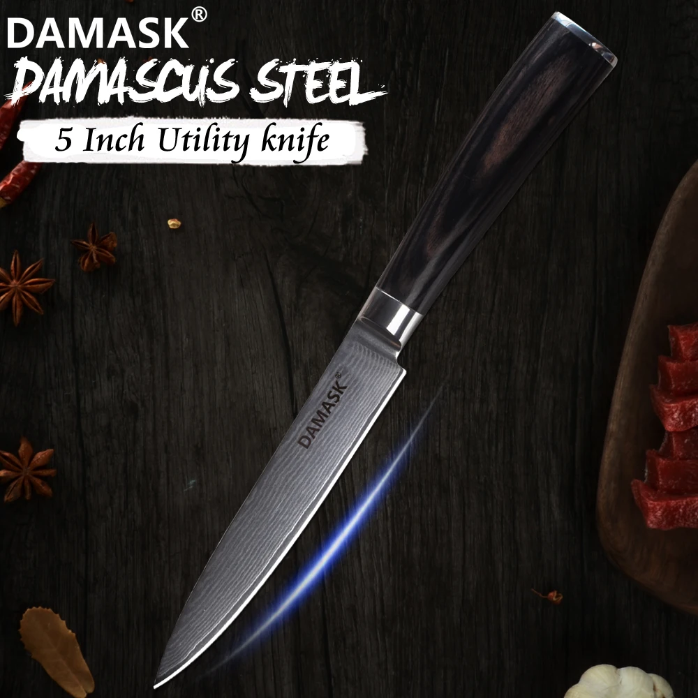 Damask 5 inch Utility Knife Damascus Steel Kitchen Knife 67 Layer Razor Sharp Blade Pakka Wood Hadle Knives VG10 Japanese Chef
Damask 5 inch Utility Knife Damascus Steel Kitchen Knife 67 Layer Razor Sharp Blade Pakka Wood Hadle Knives VG10 Japanese Chef