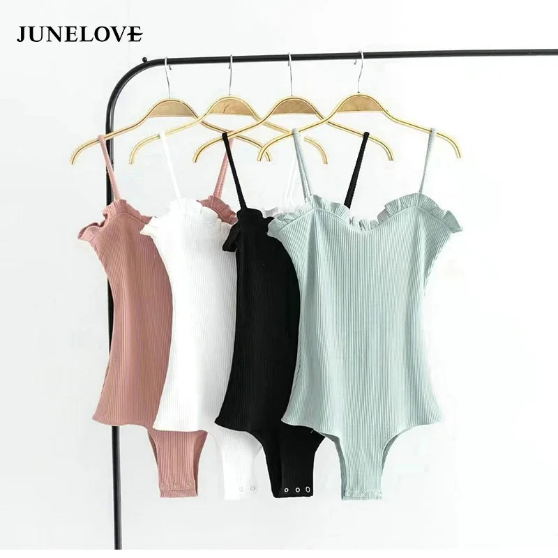 JuneLove Women Bodysuits Women Rompers Knitted Sexy Spaghetti Stretch Strap Stretch Ruffles Fitness Female Jumpsuit
JuneLove Women Bodysuits Women Rompers Knitted Sexy Spaghetti Stretch Strap Stretch Ruffles Fitness Female Jumpsuit