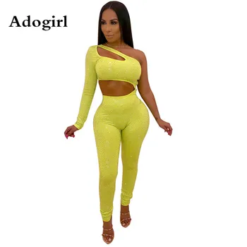 Bling Bling Diamonds One Shoulder Cut out Bandage Jumpsuit Women Sexy Long Sleeve Skinny Night Club Party Streetwear Outfits
Bling Bling Diamonds One Shoulder Cut out Bandage Jumpsuit Women Sexy Long Sleeve Skinny Night Club Party Streetwear Outfits