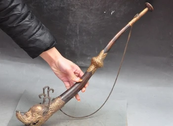 

Old China Dynasties Bronze Dragon Head Folk Musical Suona horn Trumpet Clarion