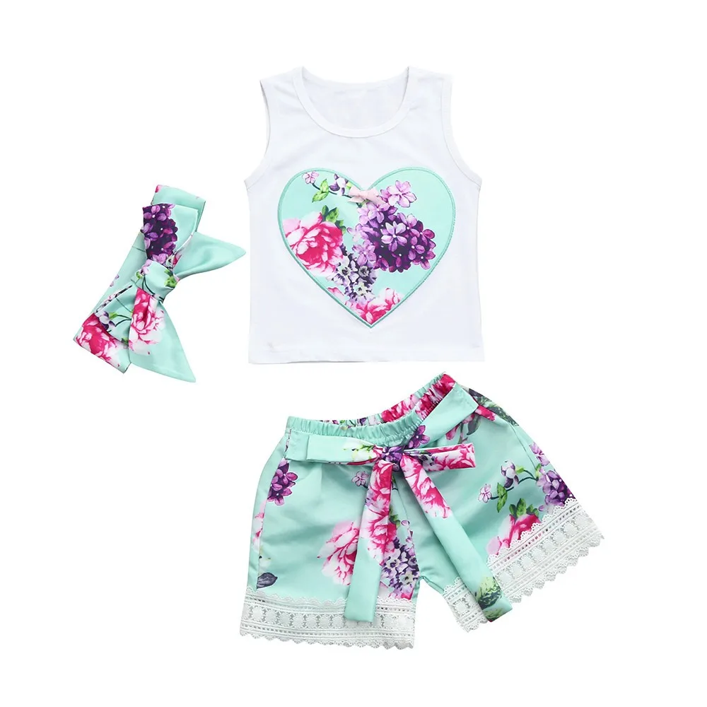 Summer Girl Set Children's Sleeveless Flower Love Top Vest + Hairband + Green Shorts Three-piece Suit Y-NEW
Summer Girl Set Children's Sleeveless Flower Love Top Vest + Hairband + Green Shorts Three-piece Suit Y-NEW