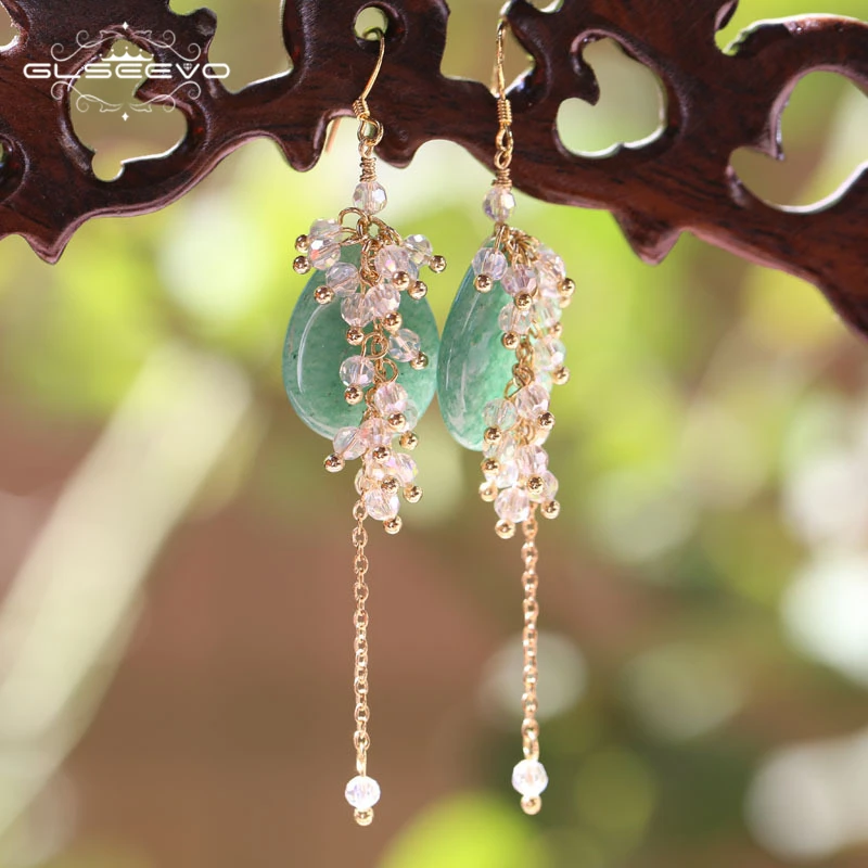 GLSEEVO Natural Aventurine Quartz Long Drop Earrings Fish Hook 925 Sterling Silver Earrings For Women Brincos De Festa GE0086C
GLSEEVO Natural Aventurine Quartz Long Drop Earrings Fish Hook 925 Sterling Silver Earrings For Women Brincos De Festa GE0086C
