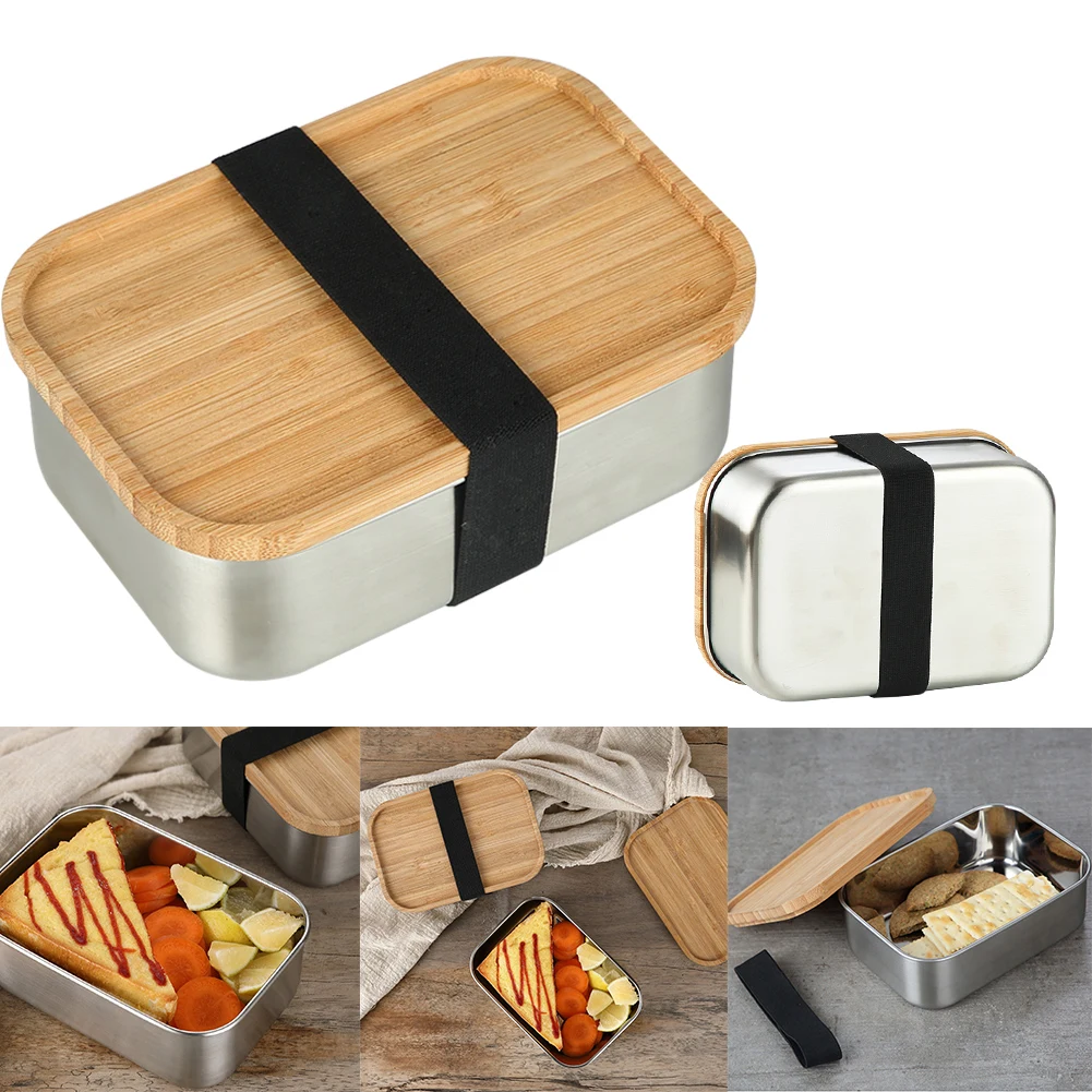 Sushi Snack Square Food Portable Container School Lunch Box Durable Bento Picnic Stainless Steel With Wooden Lid Storage 
Sushi Snack Square Food Portable Container School Lunch Box Durable Bento Picnic Stainless Steel With Wooden Lid Storage