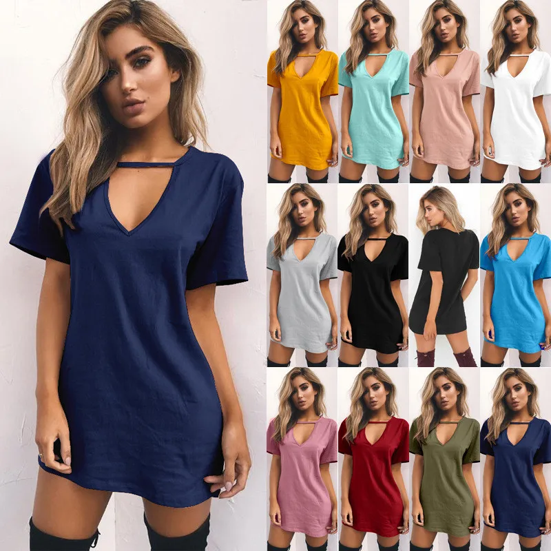 2019 new women summer Pure color Sexy Deep V-collar Loose Medium length fund T-shirt
2019 new women summer Pure color Sexy Deep V-collar Loose Medium length fund T-shirt