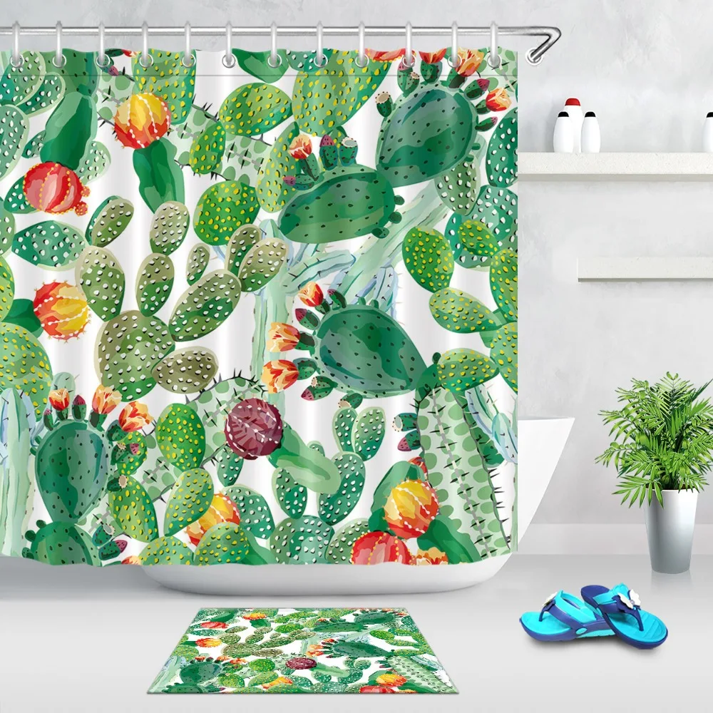 LB Tropical Green Cactus White Extra Long Shower Curtain Exotic Mat Set Nature Bathroom Waterproof Fabric For Art Bathtub Decor
LB Tropical Green Cactus White Extra Long Shower Curtain Exotic Mat Set Nature Bathroom Waterproof Fabric For Art Bathtub Decor