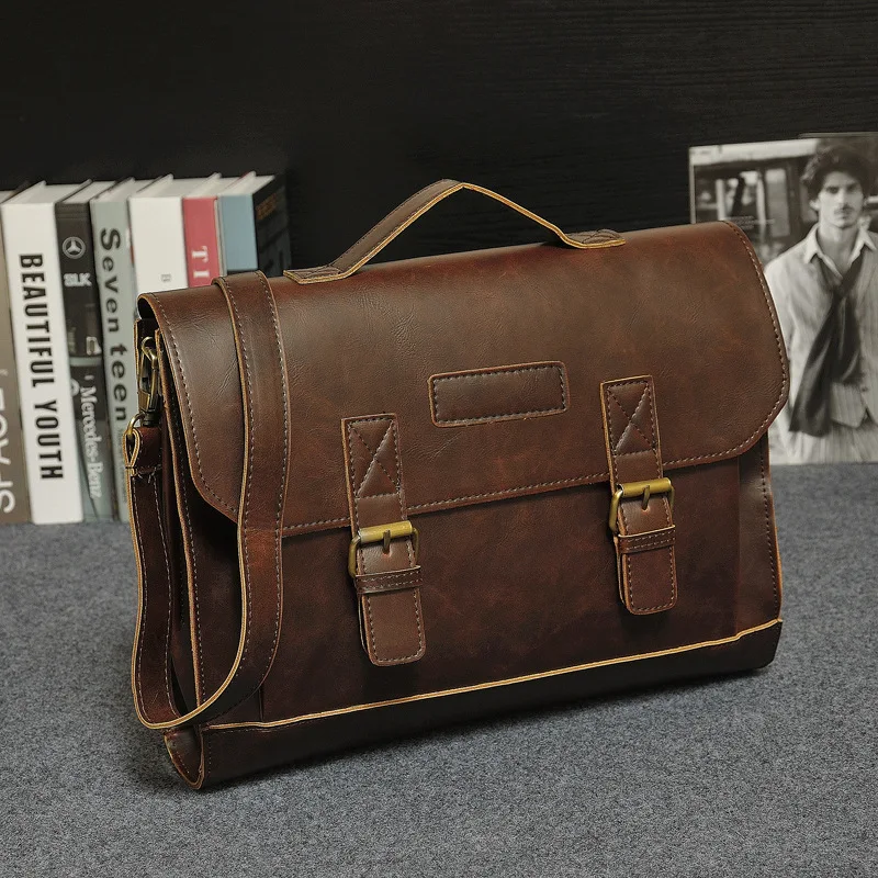 

Mens Crazy Horse Leather Cambridge Satchel Shoulder Bags Crossbody Bag Handbags Vintage OL Briefcase Male Bags bolsas male
