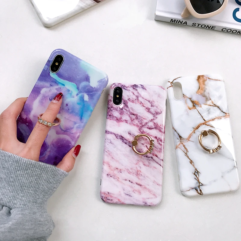 Case For iPhone X Xr Xs Max Cover Luxury Crack Marble Skin Bling Diamond (7)