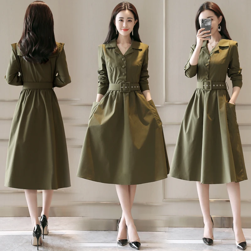 Brief Pure Color Waist Midi Dress Temperament Office Lady Shirt Dress Fashion With Belt Dress Elegant Chic Wild Vestido De Festa
Brief Pure Color Waist Midi Dress Temperament Office Lady Shirt Dress Fashion With Belt Dress Elegant Chic Wild Vestido De Festa