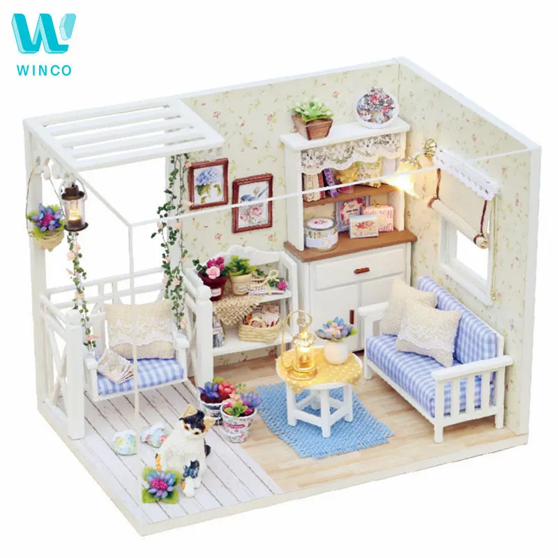 Фото WINCO DIY Doll House Furniture Miniature Dust Cover 3D Wooden Miniaturas Dollhouse Hand Assemble Toys for Children Birthday Gift | Игрушки и