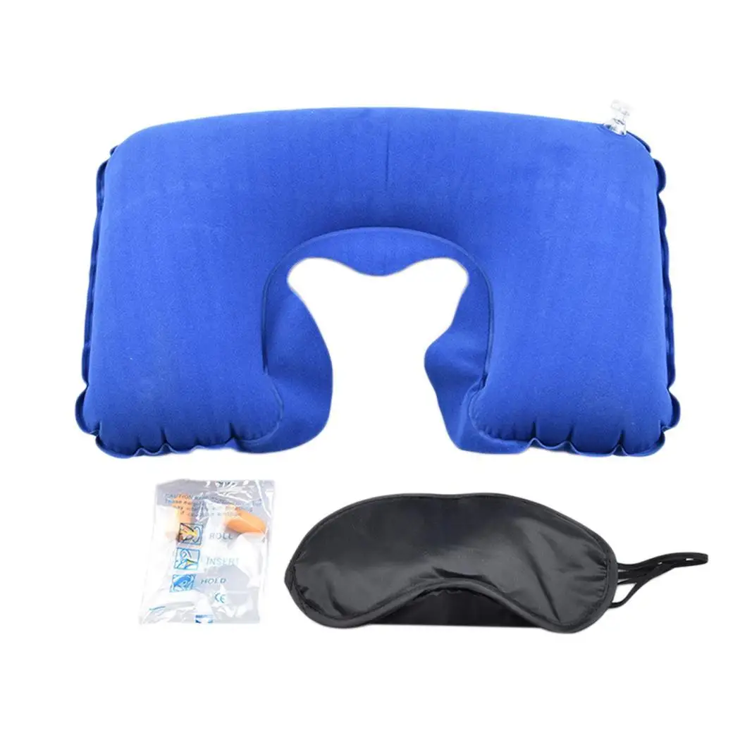 Фото Portable Practical Solid U Shape Inflatable Travel Pillow Eye Office Mask PVC Earplugs | Дом и сад