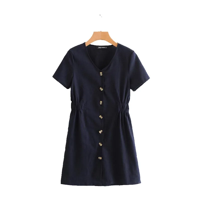 QZ006 New arrival Brief Design V Neck Side Waist Elastic Buttons Deco Dress Ladies Solid Color Basic Vestidos
QZ006 New arrival Brief Design V Neck Side Waist Elastic Buttons Deco Dress Ladies Solid Color Basic Vestidos