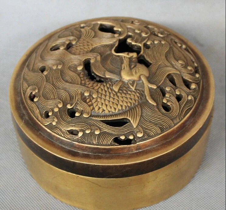 Tibet Buddhism Bronze FengShui Dragon Fish Head Statue Box Incense Burner Censer
Tibet Buddhism Bronze FengShui Dragon Fish Head Statue Box Incense Burner Censer