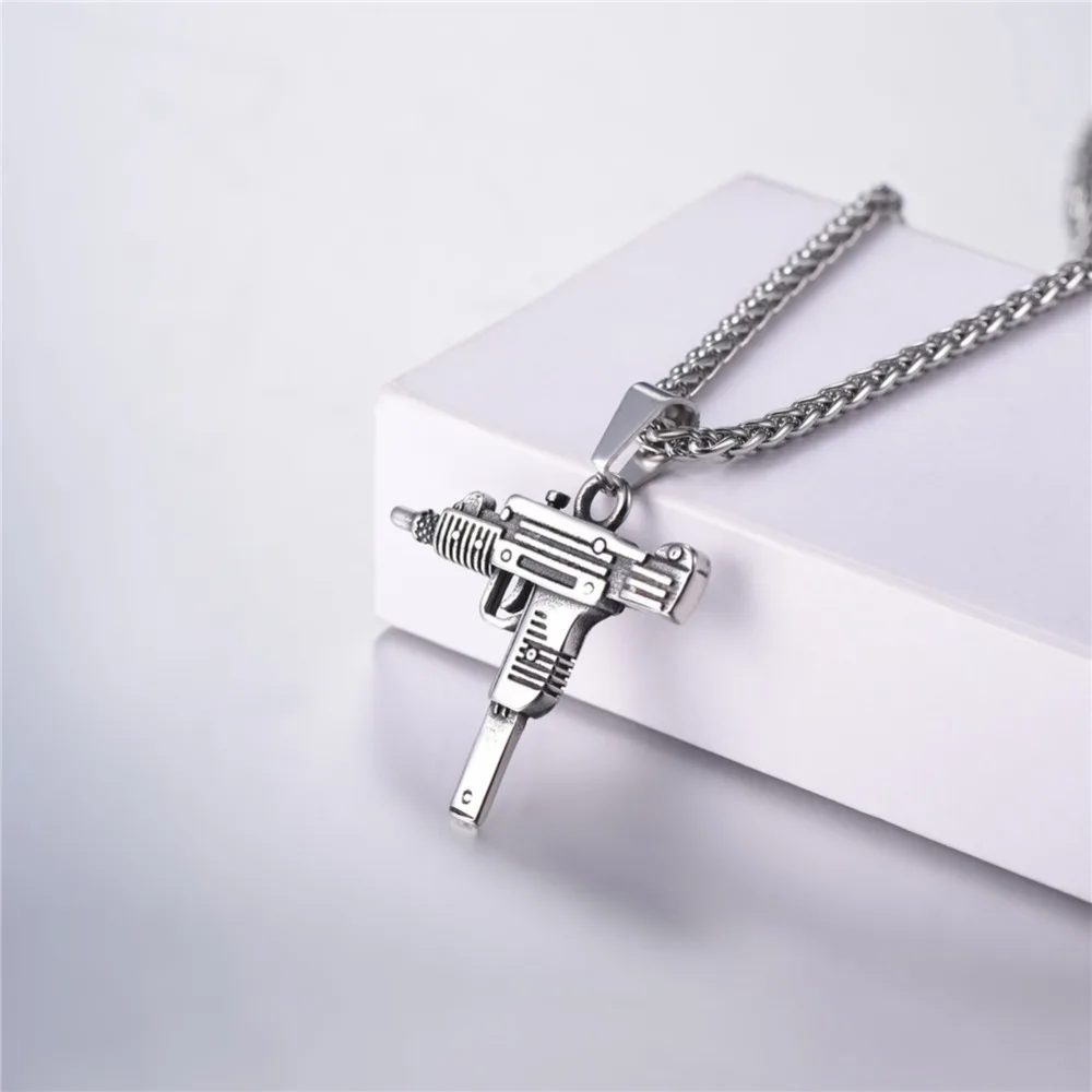 U7 ожерелье в стиле панк рок UZI форме винтовки кулон и цепочка крутые мужские