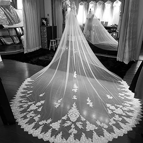 Фото Luxury 3 Meters Lace Edge Long Wedding Accessory Appliques Veil Bridal With Free Comb Veu de Noiva | Свадьбы и торжества