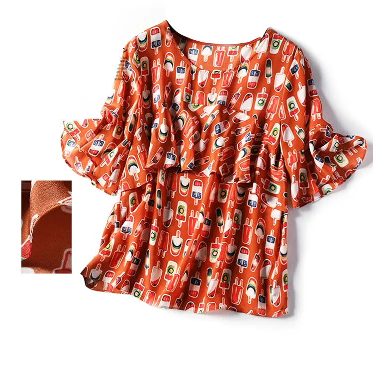 Women Summer 100% Natural Silk Blouse Real Silk Flare Sleeve Basic Shirt floral print casual Top Shirts Silk Blouses for Women
Women Summer 100% Natural Silk Blouse Real Silk Flare Sleeve Basic Shirt floral print casual Top Shirts Silk Blouses for Women