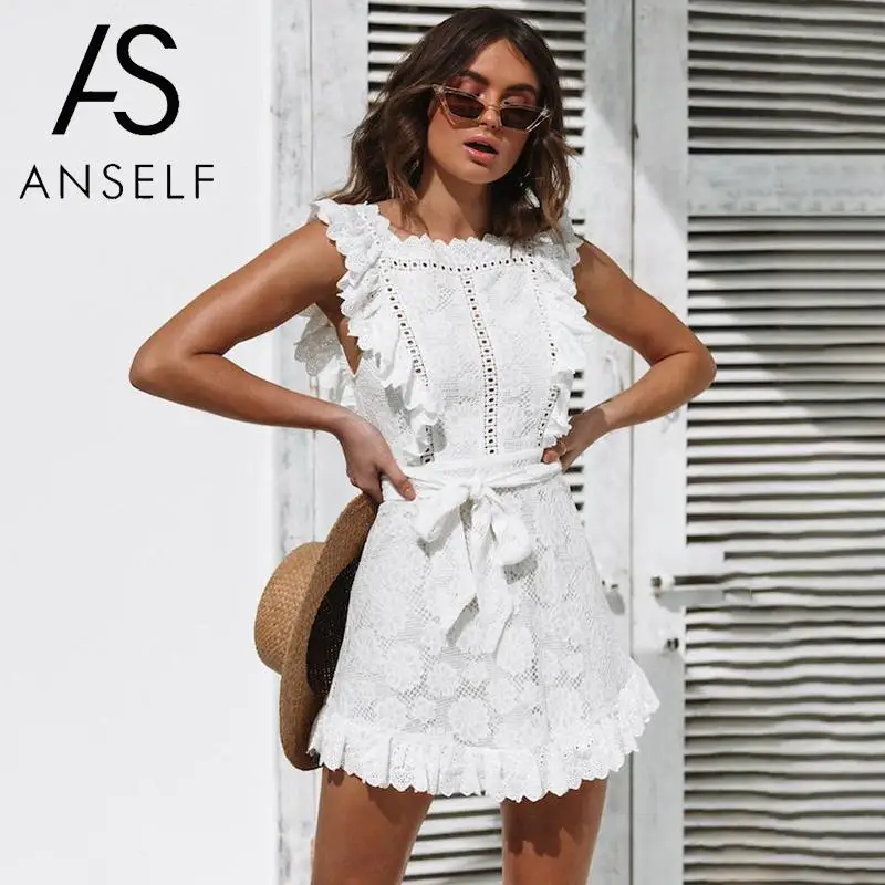 Women Party Dresses Crochet Lace Sleeveless Tied High Waist Hollow Out Ruffle Mini Elegant Ladies Bandage Dress clubwear female
Women Party Dresses Crochet Lace Sleeveless Tied High Waist Hollow Out Ruffle Mini Elegant Ladies Bandage Dress clubwear female