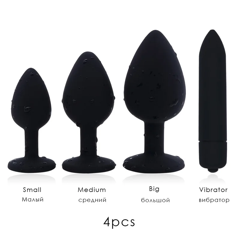 3pcs/4pcs Sex Shop Crystal Jewelry Butt Plug Massager Silicone Dildo Vibrator Anal Plug Gay Sex Toy (10 Speeds Vibrator)