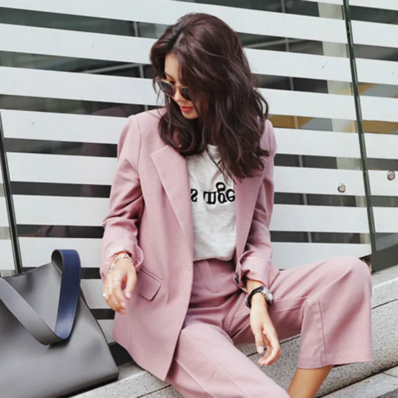 Women two piece outfits suit female spring pink business uniform OL jacket + casual wide leg pants two-piece suit
Women two piece outfits suit female spring pink business uniform OL jacket + casual wide leg pants two-piece suit