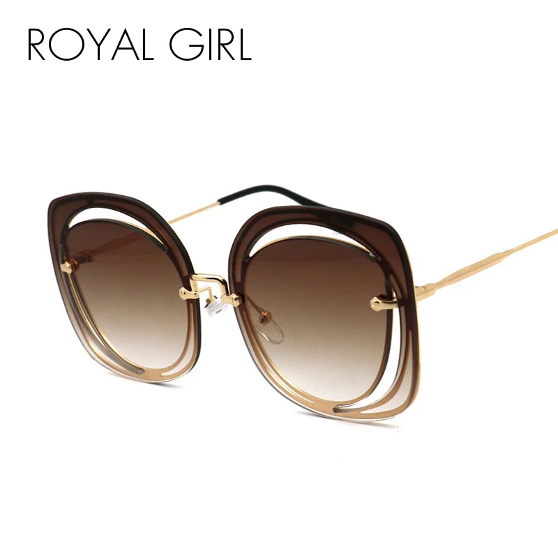 Женские солнцезащитные очки без оправы ROYAL GIRL розовые градиентные кошачий глаз