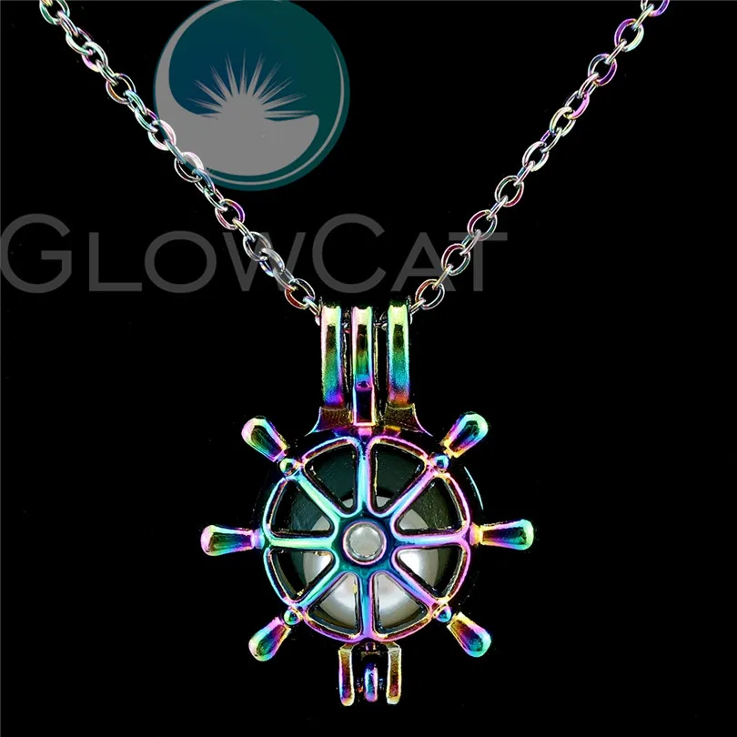 C568 Rainbow Color Rudder Helm Beads Cage Perfume Essential Oil Diffuser Oyster Pearl Locket Necklace | Украшения и аксессуары