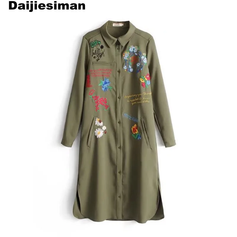 New Autumn Amy Green Embroidery Turn-down Collar Long Sleeve Blouse Women Side Split Cotton Pockets Long Sleeve Shirt Streetwear
New Autumn Amy Green Embroidery Turn-down Collar Long Sleeve Blouse Women Side Split Cotton Pockets Long Sleeve Shirt Streetwear