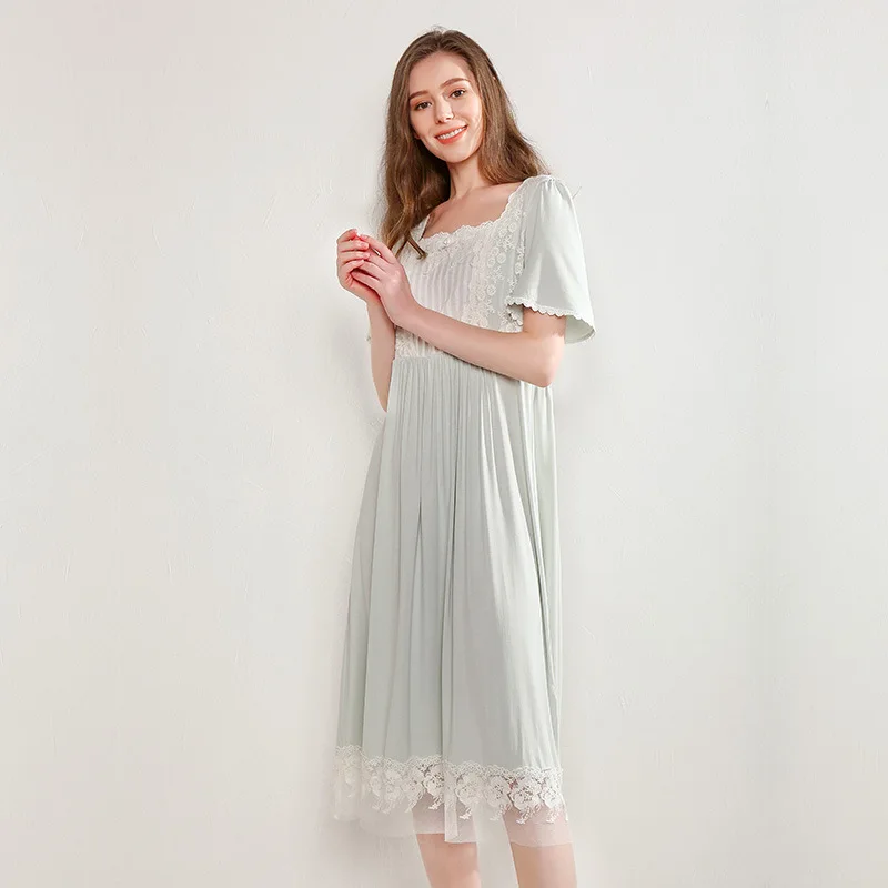 Summer Modal Sleepwear Female Thin Lovely Princess Short Sleeve Lace Nightdress Long Nightgowns Woman Homewear D181220
Summer Modal Sleepwear Female Thin Lovely Princess Short Sleeve Lace Nightdress Long Nightgowns Woman Homewear D181220