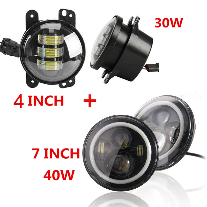 Round 7inch LED Headlight 97-15 Wrangler with Angel eyes Halo ring and 4inch 30W LED Fog Lamps for Jeep JK Hummer
Round 7inch LED Headlight 97-15 Wrangler with Angel eyes Halo ring and 4inch 30W LED Fog Lamps for Jeep JK Hummer