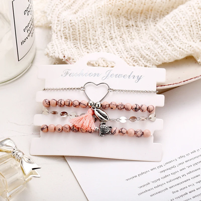 4 Pcs/ Set Bohemian Pink Beads Bracelets Charm Beach Turtle Shell Bangle Simple Heart Shape Handmade Bracelet Set Female Jewelry
4 Pcs/ Set Bohemian Pink Beads Bracelets Charm Beach Turtle Shell Bangle Simple Heart Shape Handmade Bracelet Set Female Jewelry