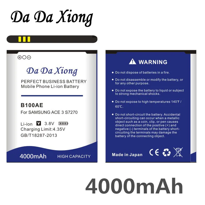 Da Da Xiong 4000mAh B100AE Battery for Samsung Galaxy Ace 3 S7270 S7272 S7898 S7562C S7568i i699i s7262
Da Da Xiong 4000mAh B100AE Battery for Samsung Galaxy Ace 3 S7270 S7272 S7898 S7562C S7568i i699i s7262