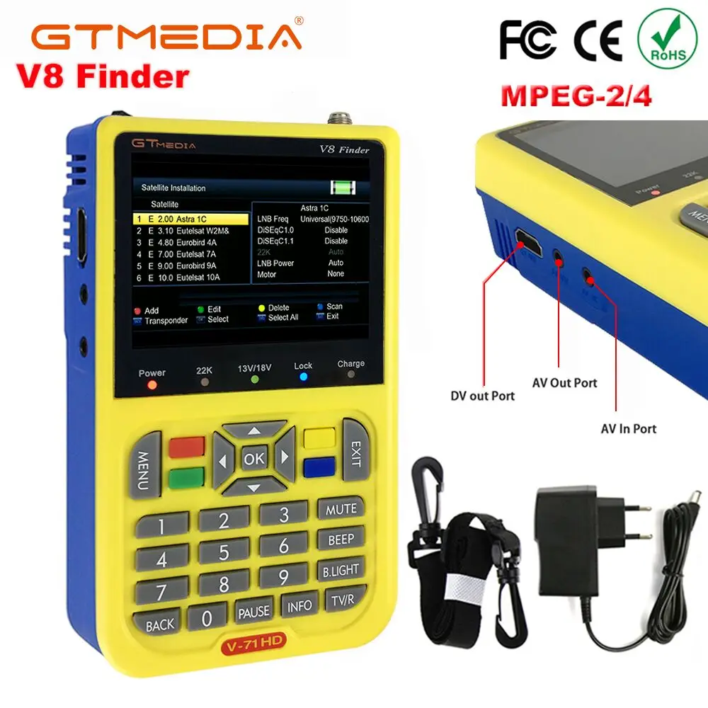 3pcs GT MEDIA V8 Finder Satellite signal Finder HD DVB-S2 MPEG-2/MPEG-4 FTA Digital Satellite meter 3.5 inch LCD Display satlink
3pcs GT MEDIA V8 Finder Satellite signal Finder HD DVB-S2 MPEG-2/MPEG-4 FTA Digital Satellite meter 3.5 inch LCD Display satlink