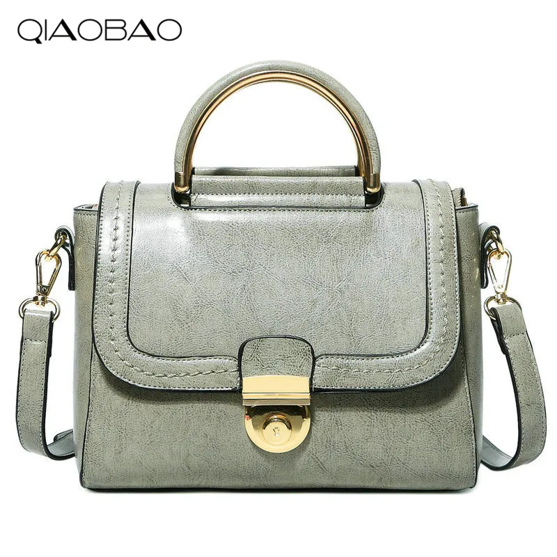 QIAOBAO Brand Genuine Leather Women Bag Flap Handbag Solid Cowhide Leather Shoulder Bag Large Capacity Women Bag