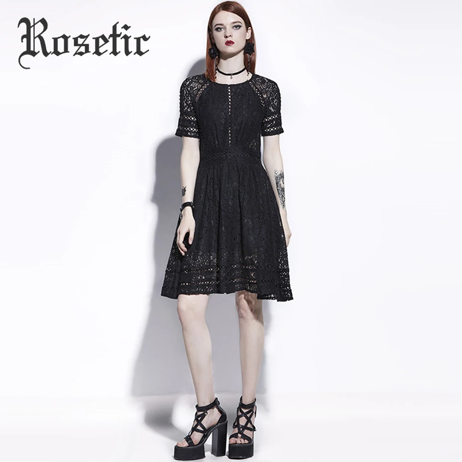 Rosetic Gothic Lace Dress Women Black Summer Hollow Out Patchwork O-Neck Elegant Fashion Slim A-Line Casual Goth Female Dresses
Rosetic Gothic Lace Dress Women Black Summer Hollow Out Patchwork O-Neck Elegant Fashion Slim A-Line Casual Goth Female Dresses