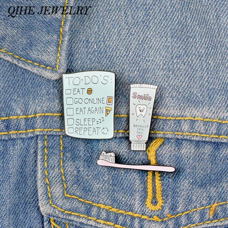 QIHE JEWELRY To Do List Toothbrush Toothpaste Pin Smile Tooth Eat Pizza Burger Lapel pin Dentist Brooches
QIHE JEWELRY To Do List Toothbrush Toothpaste Pin Smile Tooth Eat Pizza Burger Lapel pin Dentist Brooches