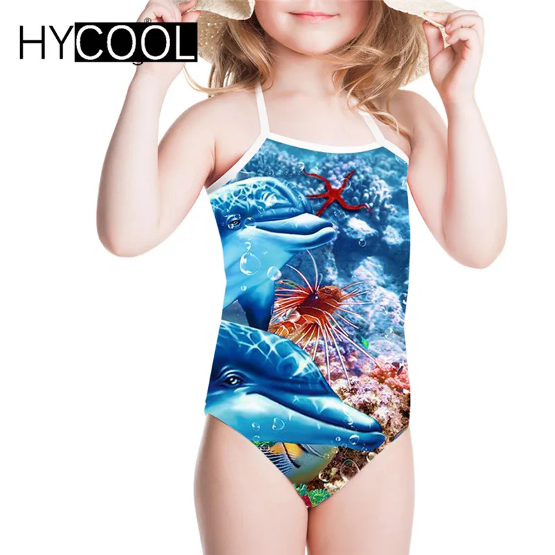 Купальник HYCOOL для девочек слитный купальник с принтом акулы дельфина морской мир