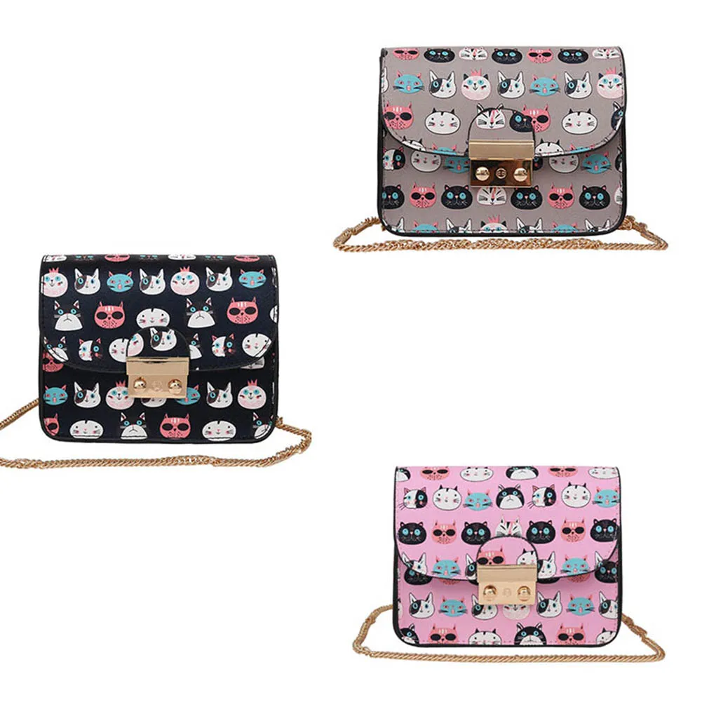 Fashion Women PU Leather Metal Chain Shoulder Bag Cute Cartoon Cat Head Graffiti Popular Ladies Girls Crossbody Messenger Bags
Fashion Women PU Leather Metal Chain Shoulder Bag Cute Cartoon Cat Head Graffiti Popular Ladies Girls Crossbody Messenger Bags