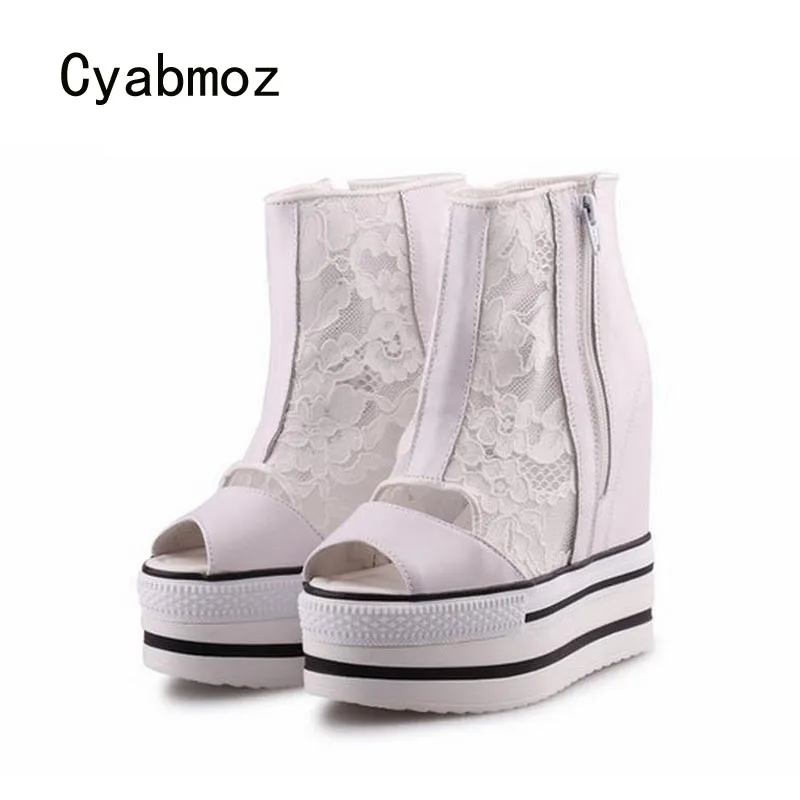 

Cyabmoz Summer Platform Wedge High heels Women Shoes Woman Thick bottom Lace Breathable Party Shoes Zapatos Mujer Tenis Feminino