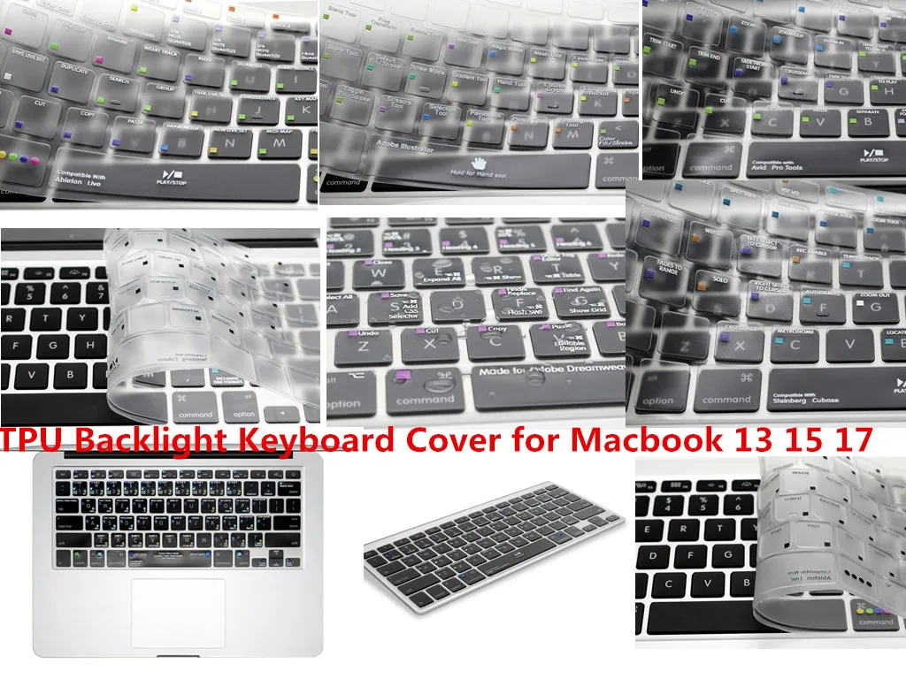 

HRH USA Ableton Live Lightroom Logic Pro X Shortcut Hot Keys TPU Backlight Keyboard Cover Skin For Macbook Pro Air 13 15 17