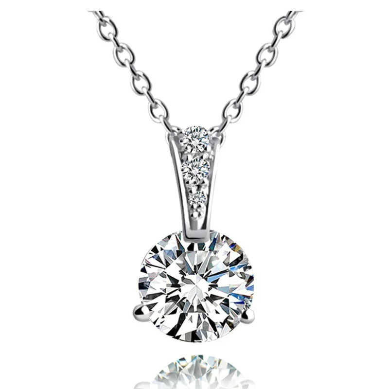 Pendants Necklaces Women Sterling 925 Silver Fine Jewelry Classic Round Stone Cubic Zirconia Necklace Accessories Bijouterie | Украшения и