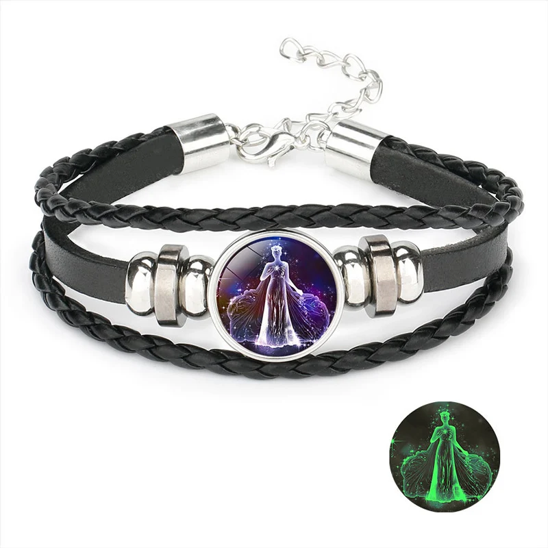 NIUYITID Luminous 12 Constellation Bracelet For Women Men Braided Leather Rope Braclet Horoscope Adjustable Jewelry Dropshipping (3)