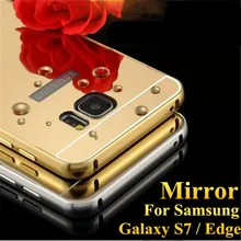 For Samsung Galaxy S7 G9300 S7 Edge G9350 Metal Aluminum Bumper + Acrylic Hard Mirror Back Hybrid Cell Phone Cover Cases