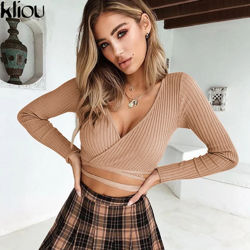 Weirdgirl New Knitted Full Sleeve Sexy Deep V-Neck T-Shirt Three Solid Colors Bandage Design Women Sexy Casual Short Crop Tops
Weirdgirl New Knitted Full Sleeve Sexy Deep V-Neck T-Shirt Three Solid Colors Bandage Design Women Sexy Casual Short Crop Tops